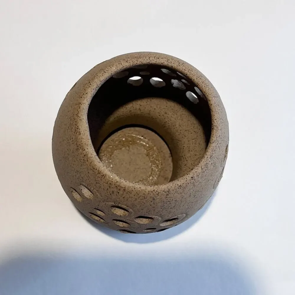 Lenox Votive Candle Holder Pierced Clay Pottery Tan Handcrafted in Japan Vintage